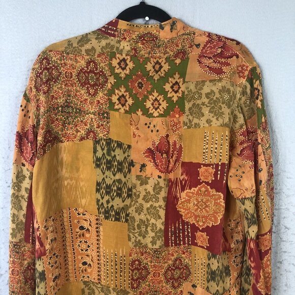 Tianello Shirt Womens Small Patchwork Floral Rayon Boho Made USA Button Front - Picture 8 of 16